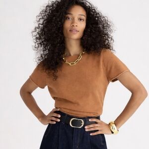 J. Crew 100% Cashmere T-Shirt Sweater In Cedar Pullover Short Sleeve Womens Sz L